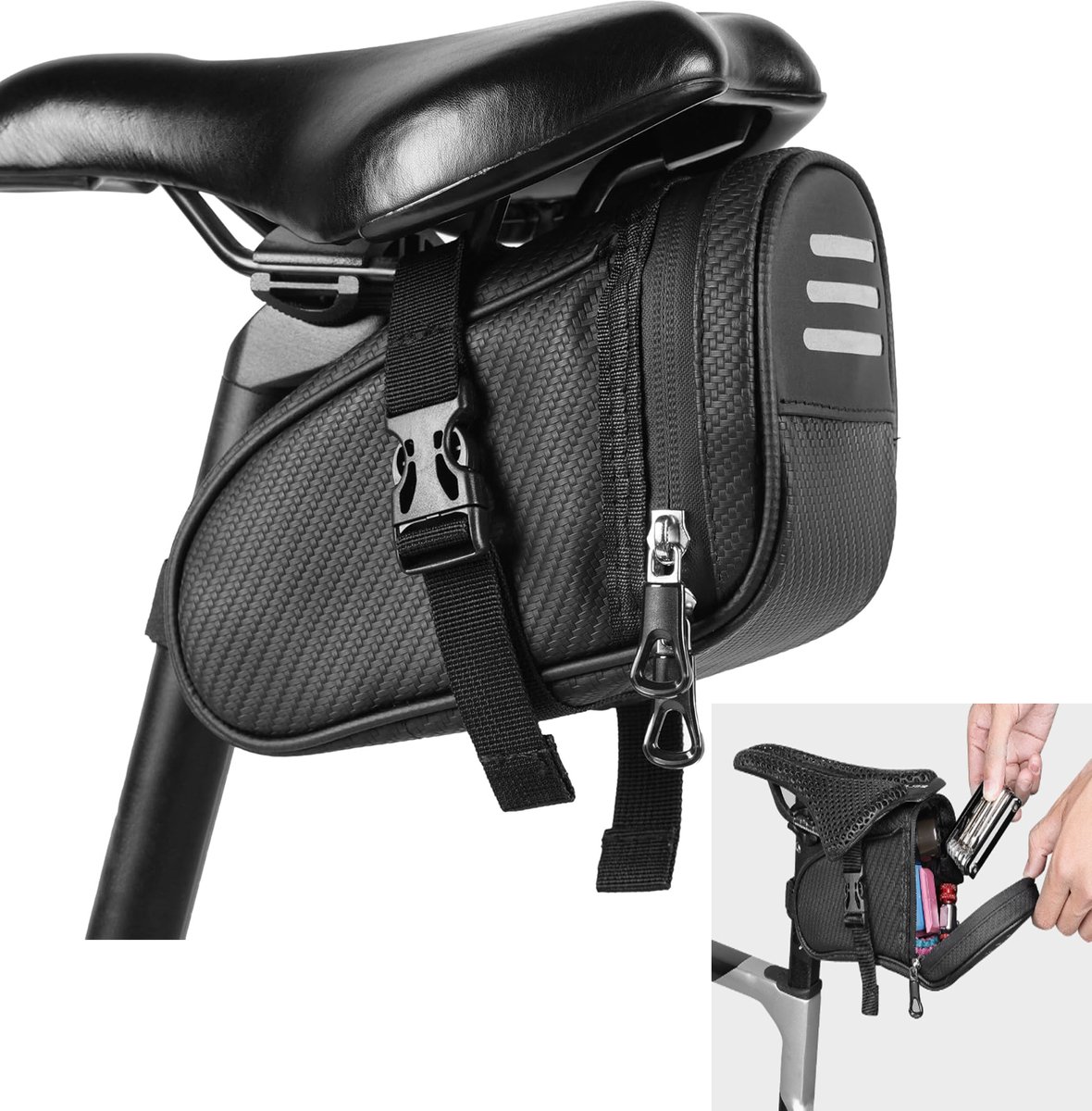 KZQ Waterdichte zadel tas voor fiets - Opbergtas onder zadel - Compact en stevig voor fietsaccessoires - Geschikt voor dagelijkse ritten en lange tochten - Zwart