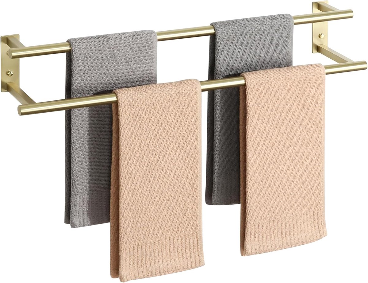 70CM Handdoekhouder Wand, Dubbele Handdoekhouder Met Boren Goud