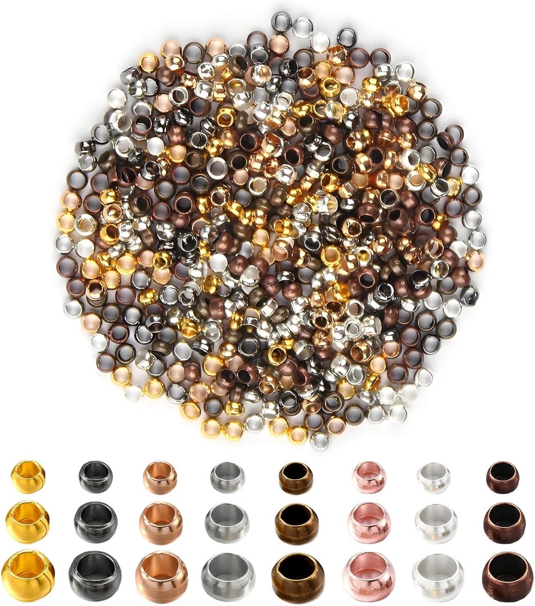 Kralen van crimkralen, afstandhouders, ronde kralen, tube-krimp, afstandhouders, spacer, kralen, voor doe-het-zelf sieraden, 8 kleuren (1,5 mm/2 mm/2,5 mm)