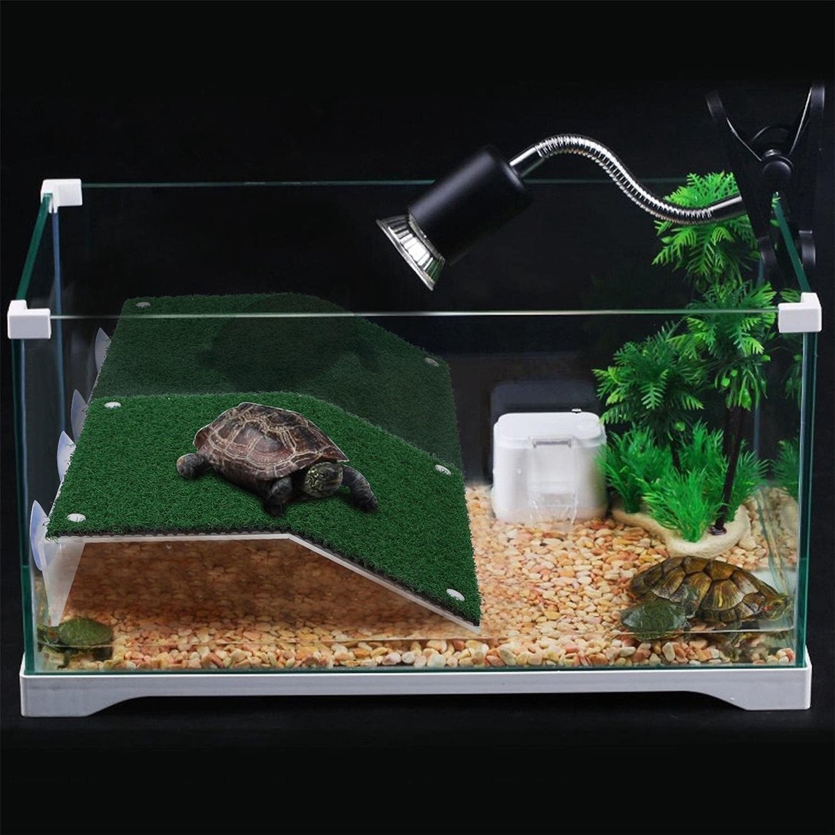 1 stuk schildpad Basking Platform Realistisch groen gazon klimladder simulatie gazon platform (20 x 10 x 12 x 5,2 cm)