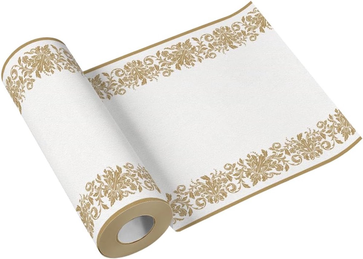 - Airlaid Tafelloper (40 x 2400 cm) I Geperforeerd Elke 120 cm I Verjaardag Tafelversiering I Ideale Tafeldecoratie voor Communies, Bruiloften, Doopfeesten I Kleur: Golden ornament