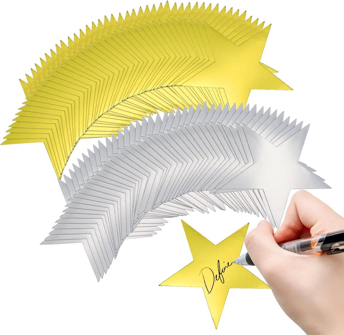 80 stuks grote sterren-papier, decoratieve sterren om op te hangen, glitter Star Cutouts, papieren sterren uitsparingen, steruitsparingen, 15 cm, bord, klaslokaal, muur, feest (goud en zilver)