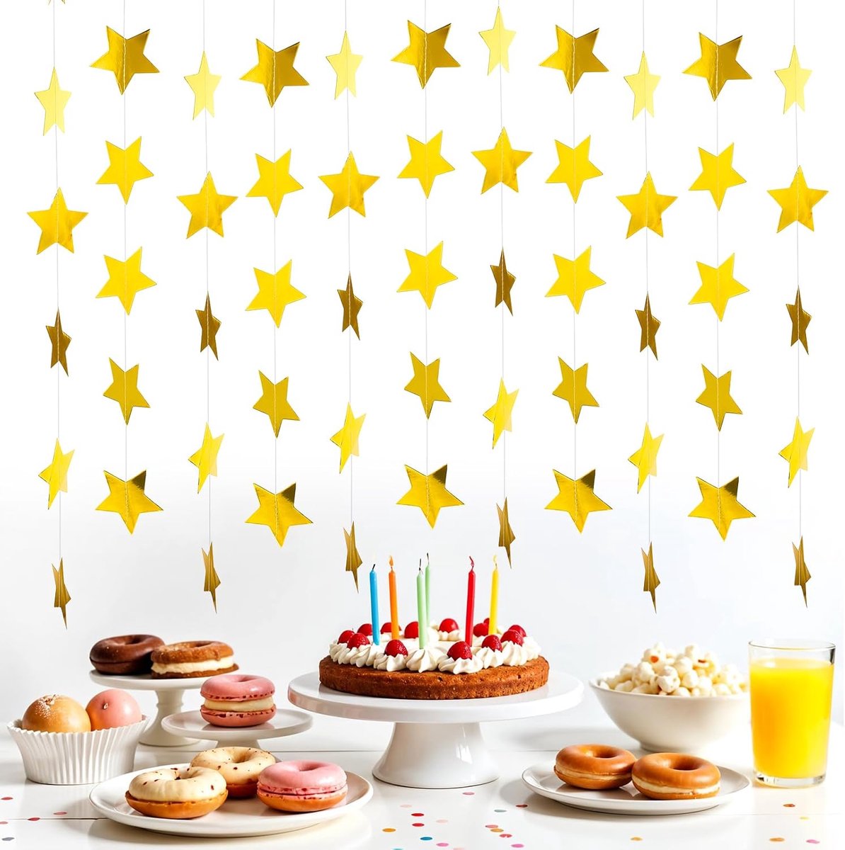 65 Voet Gouden Sterrenslinger, Papieren Glitter Sterrenslinger Decoraties Sterrenbanner Streamers Achtergrond Hangende Sterren Decoraties voor Bruiloft Verjaardag Afstuderen Nieuwj