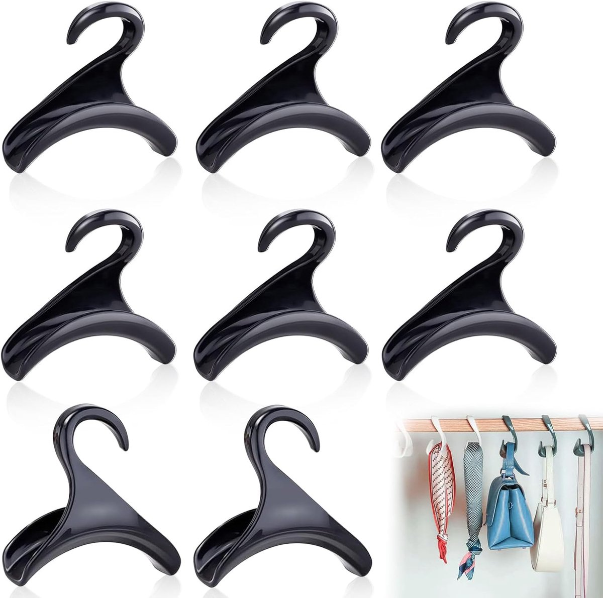 8 stuks handtassen, opberghaken, handtas, kledinghangers, haken, kast, tassenhouder, kledingkast, tassen, organizer, kast voor zijden doek, riem, hoeden (zwart)