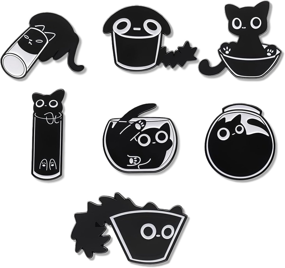 7 stuks pinnen spelden, zwarte kat, schattige pin-spelden, speelse katten, dierenspelden, emaille pinnen, set voor vrouwen en meisjes, zwarte emaille spelden voor katten