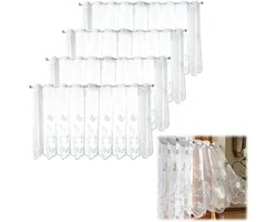 4 stuks vitragegordijnen, 130 x 45 cm, bistrogordijn met bloemen en vlinders, modern kort, semi-transparante gordijnen, vitrage keuken voor 
