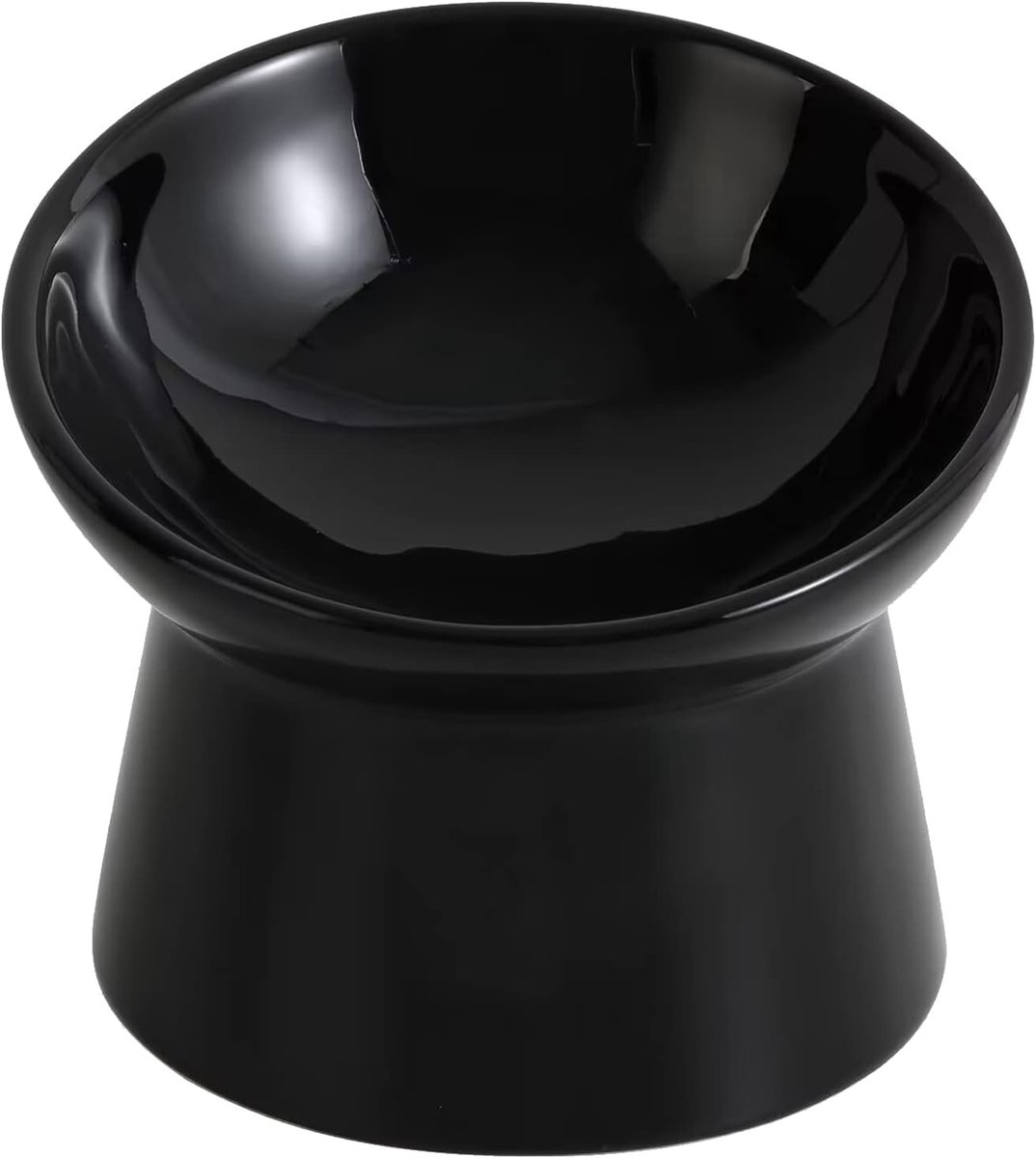 Keramische Kattenvoerbak - Hellend & Anti-Braken - Snorvriendelijke Ondiepe Kom - Magnetron- en Vaatwasserbestendig - Zwart - 15,5 cm