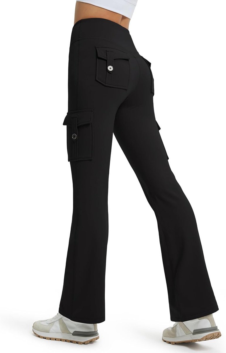 Sport Thermische Flared Legging voor Dames Cargo Thermische Broek Yogabroek Wandelbroek Waterafstotend Wintersportbroek Bootcut Broek met Zakken