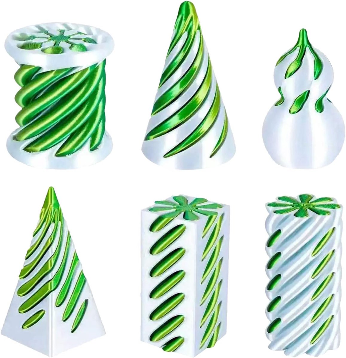 fidgetspeelgoed, 6 stuks, 3D-bedrukte kegelspeelgoedset, piramidespiraal, passthrough voor stressvermindering, anti-stress speelgoed voor concentratie, fidget toys voor volwassenen (F)
