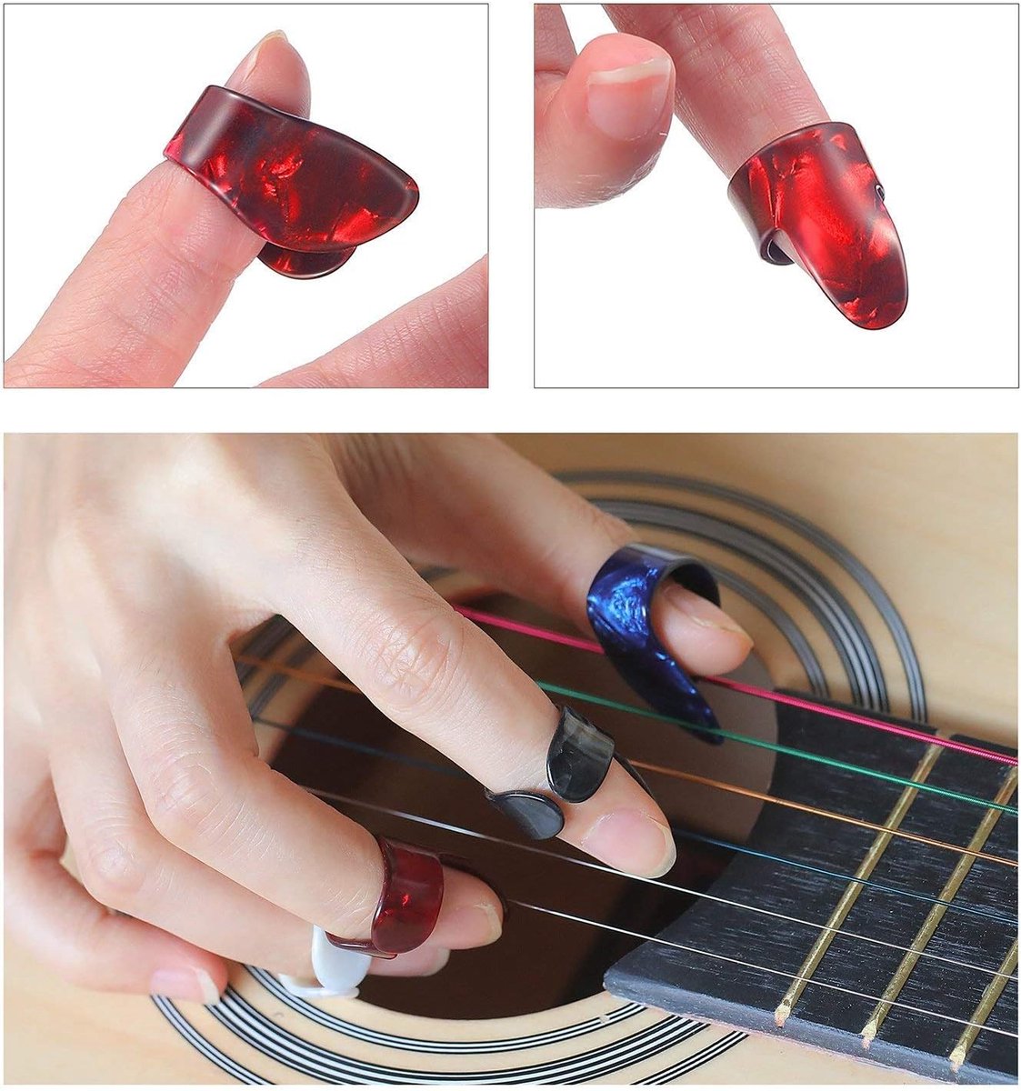 Akoestische Elektrische Mediator Vinger Picks Thumb Picks Set Duim en Vinger Pieken Gitaar Pieken met Grid Opbergdoos