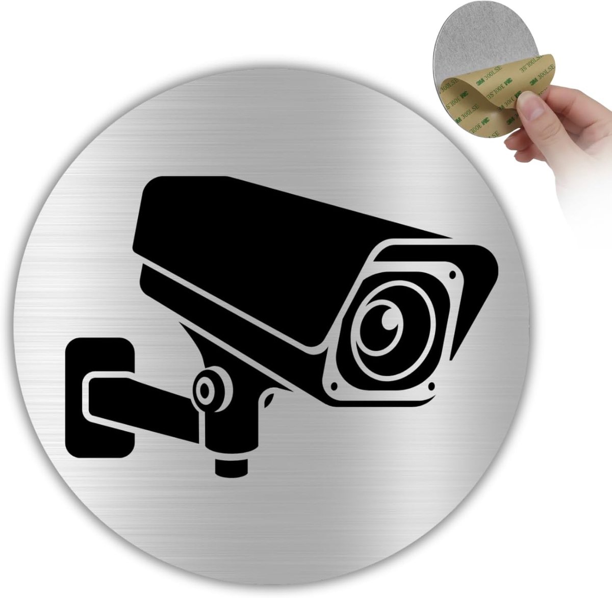 Ø 10 cm, aluminium, beveiligingscamera's | Videobewakingsbord, CCTV-bord, videobewakingsbord, gravure, zilveren stickers, diefstalafschrikking