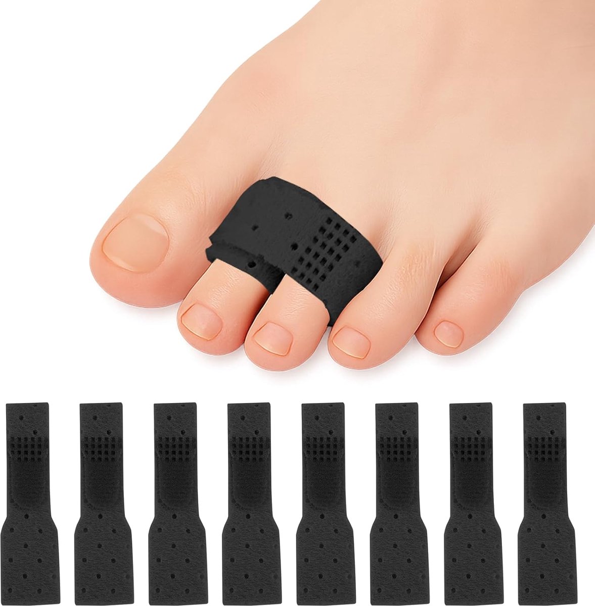 8 stuks ademende hamertenen correctie teenbandage (zwart) | Verstelbare teenspreider, zacht hamerteenkussen, ter correctie van hamerteen, gebogen of overlappende tenen