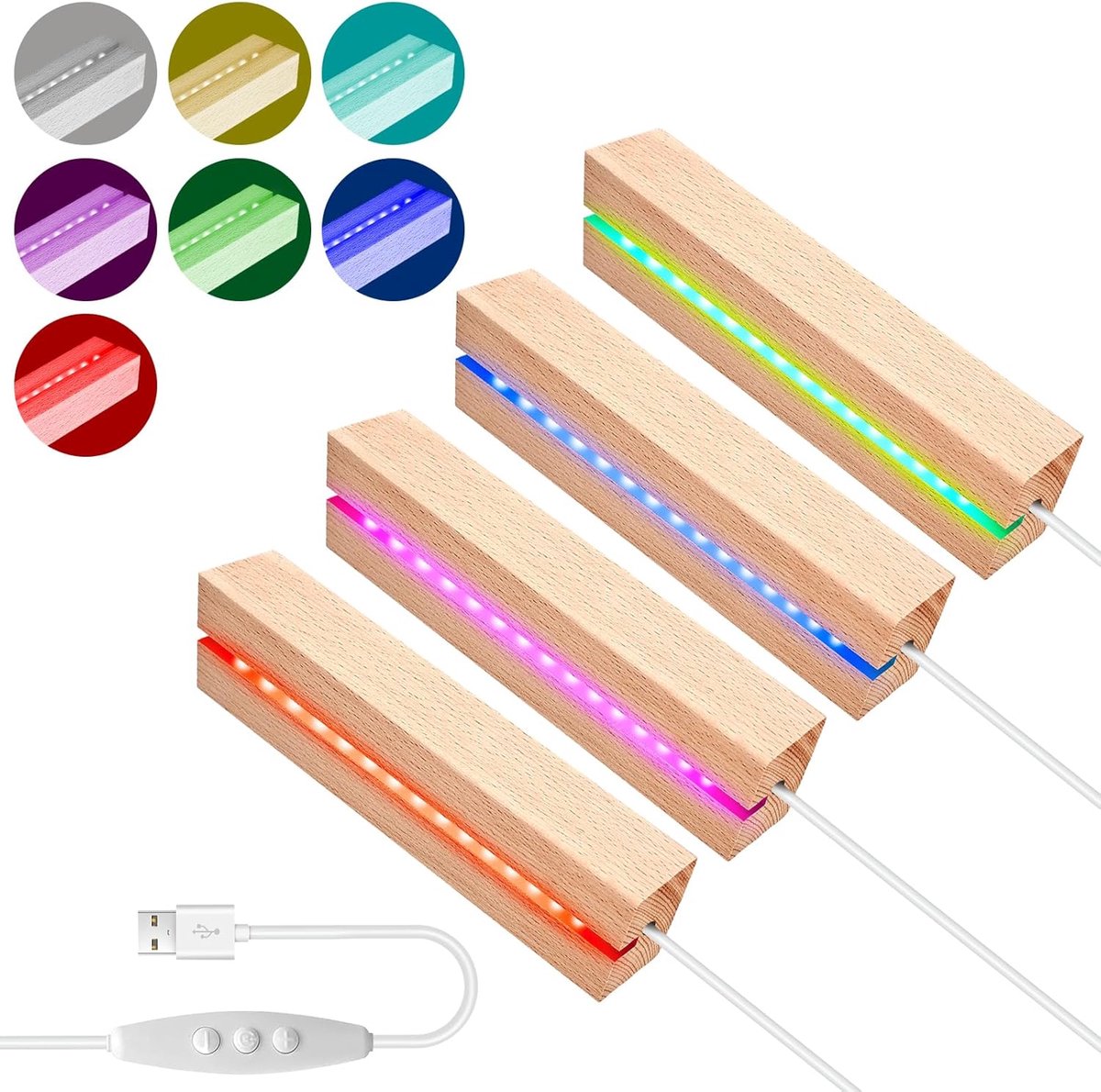 4 stuks led-verlichting display basis, led-sokkel, houten ledsokkel, led-display, basis, USB-lichtsokkel voor doe-het-zelf acrylplaten, voor melkglas, kristalglasplaat, ornament