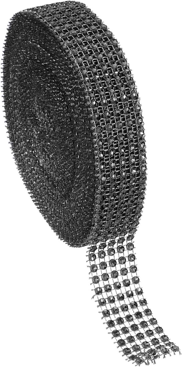 1 x 30 m kristalsteentjes gaaslint, 4 mm diamantlint bling wrap strass strips voor ambachten, bruiloft, feest, doe-het-zelf decoratie sieraden maken, zwart