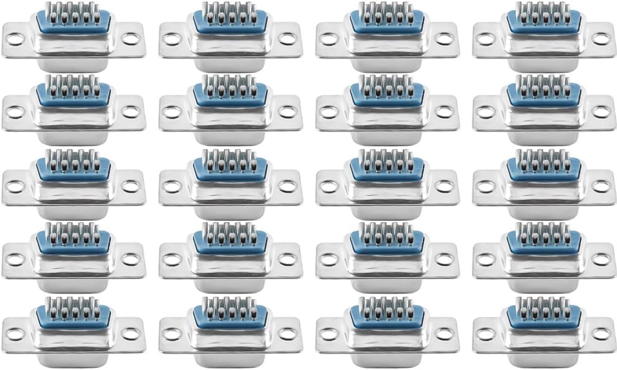 20 DB15 soldeerconnectoren 15-pins D-Sub vrouwelijke RS232 VGA-adapter hoge temperatuurbestendige blauwe kerndraad voor industriële besturings-/computer-/seriële poortapparaten