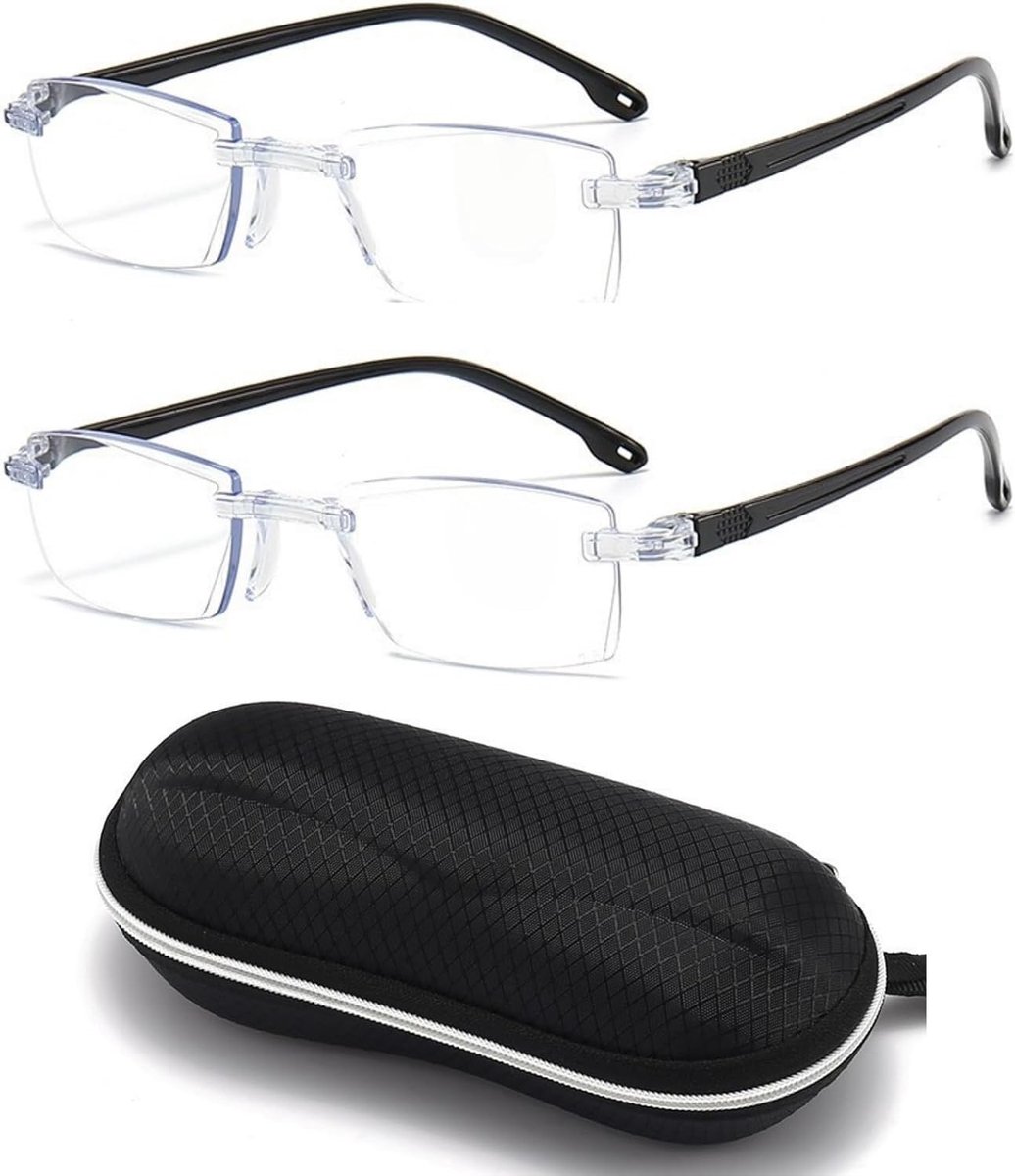 2 Stuks Frameloze leesbril, Intelligente Zoom Anti Blauw Licht Presbyopie, Lichtgewicht randloze leesbril, Progettato specificamente per gli anziani, Lnclude un astuccio per occhiali