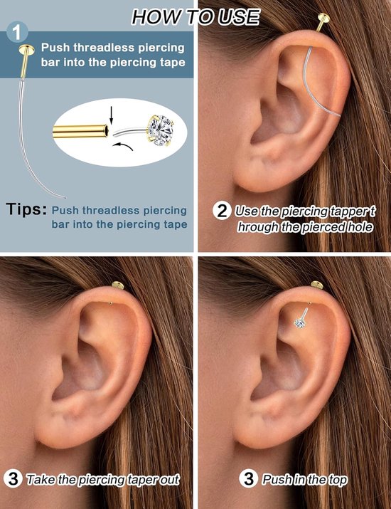 4-8 Stuks G23 Titanium Helix Piercing Sieraden Draadloze Tragus Conch Labret Lip Medusa Piercing Sieraden Neuspiercing Platte Achterkant Kraakbeen Oorbellen Zilver Goud Tragus Stud — afbeelding 4