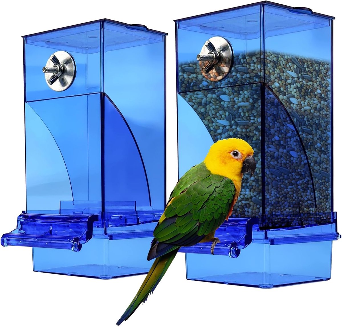 2 stuks automatische voederdispenser voor vogels, transparant, automatische voederautomaat voor vogelkooi, acryl voederdispenser voor papegaaien, transparant acryl vogelvoederhuis voor vogels