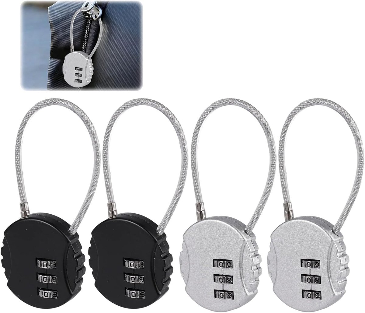 4 Stuks Hangslot met Cijfercode, Combinatie Hangslot 3 Cijfer | Kofferslot Cijferslot 3-cijferig, Klein Slot met Combinatiecode, voor Rugzakbagage, Gereedschapskist