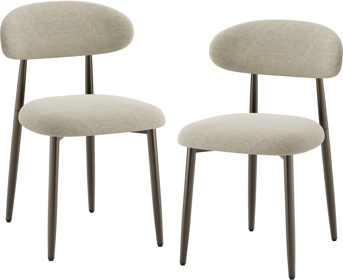 COLAMY Eetkamerstoel - Gestoffeerde Zitting - Ergonomische Rugleuning - Metalen Poten - Moderne Stoel - Set van 2