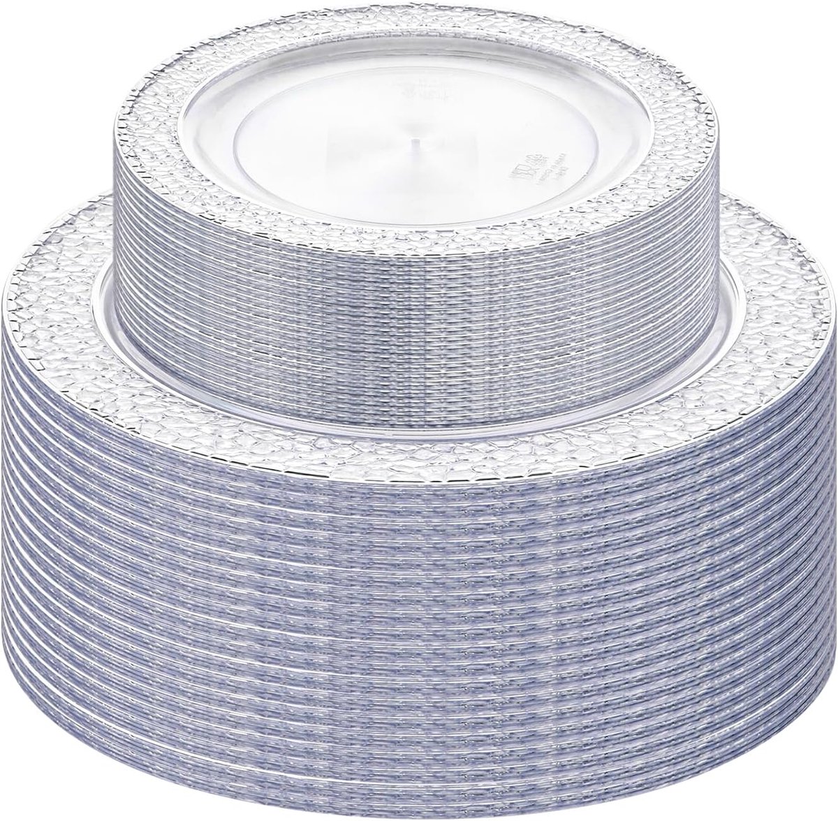 Set van 40 plastic borden, 19 cm en 26 cm, herbruikbare kunststof borden, plastic borden, herbruikbaar, feestborden, feestborden, plastic servies, feestborden met zilver voor bruiloften