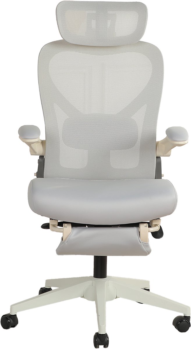 ECTEATOY® Ergonomische Bureaustoel Inklapbaar - Met Lendensteun, 3D-Hoofdsteun, Opklapbare Armleuningen & Voetsteun - Ruimtebesparend - Grijs
