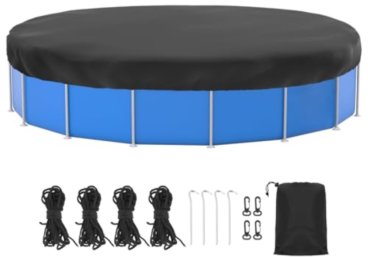 Zwembadafdekking Rond 366 cm, UV-bestendig Afdekzeil, 420D Oxford, Zwart