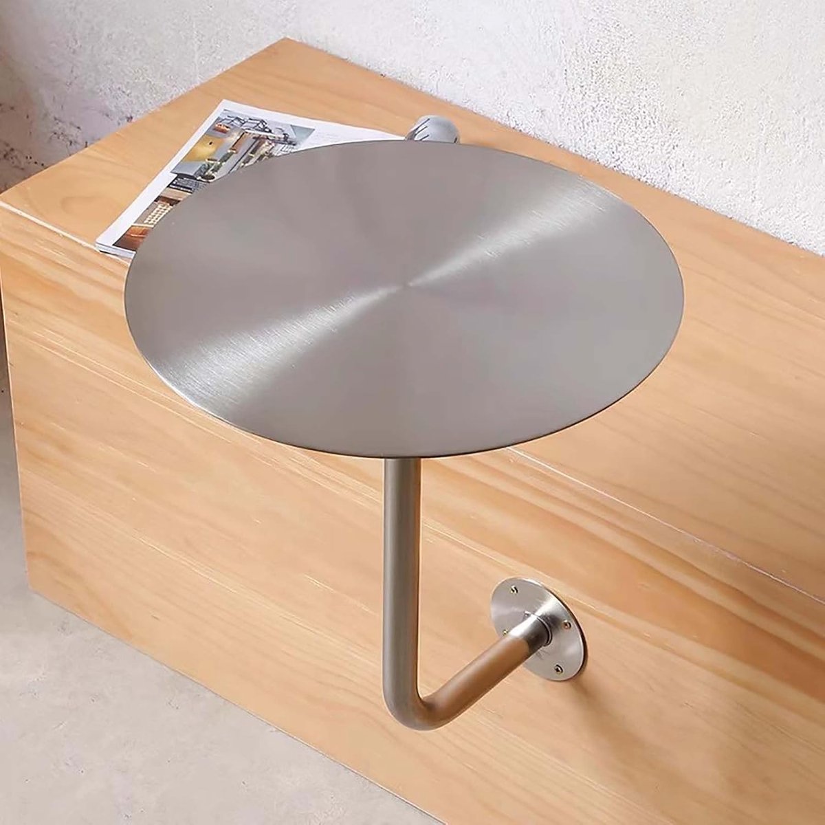 Wandmontage Tafel - Bijzettafel Rond - Ruimte Besparen - L-vormige Steun - 40cm Diameter - Zilver