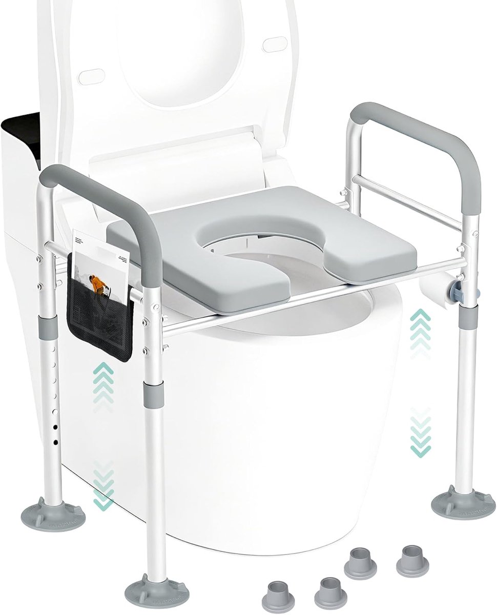 Toiletverhoger - Opzetstuk Armleuningen - Zelfstandig Zitten - In Hoogte Verstelbaar - 62 cm Lengte - Wit