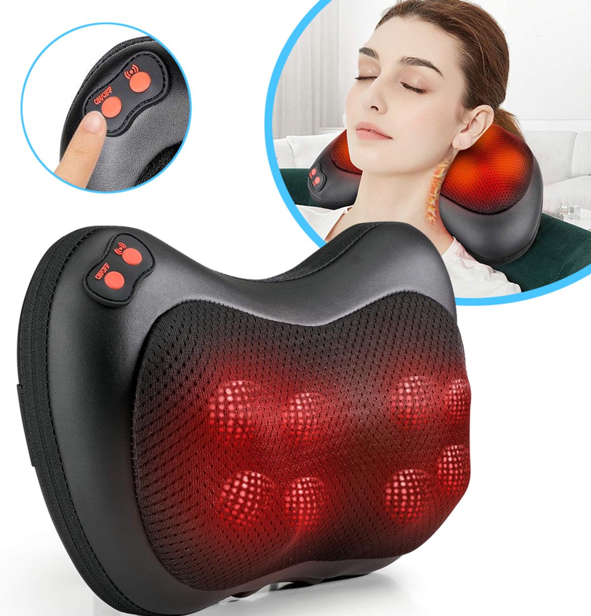Rugmassageapparaat - Nekmassager - Shiatsu Massagekussen - Diepweefselmassageapparaat - Shiatsu-Kussen Met Verwarming