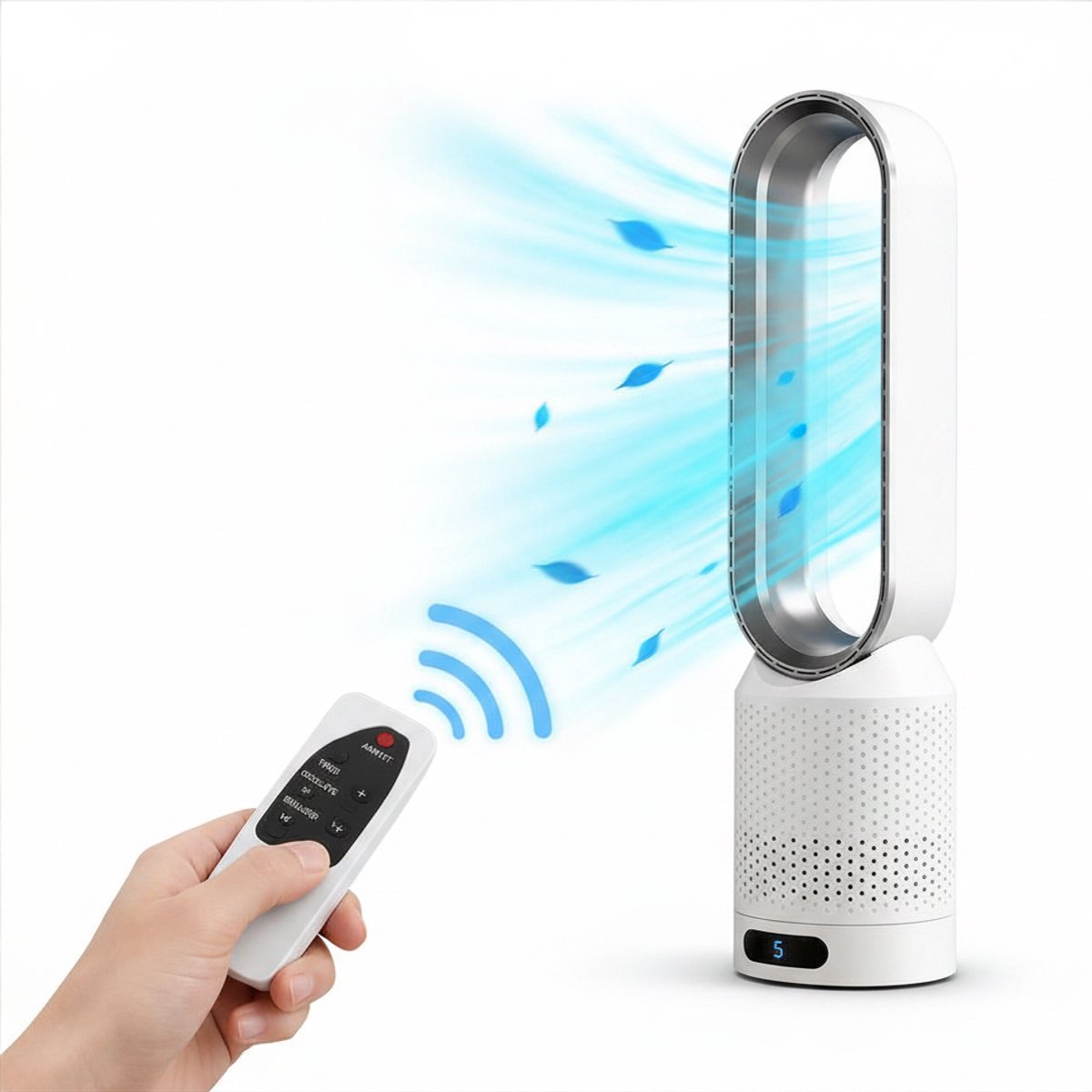 HomeGoodies Bladloze Ventilator met Afstandsbediening – Stil – 8 standen - 90° Oscillatie & Timer – Slaapkamer & Woonkamer - Zilver