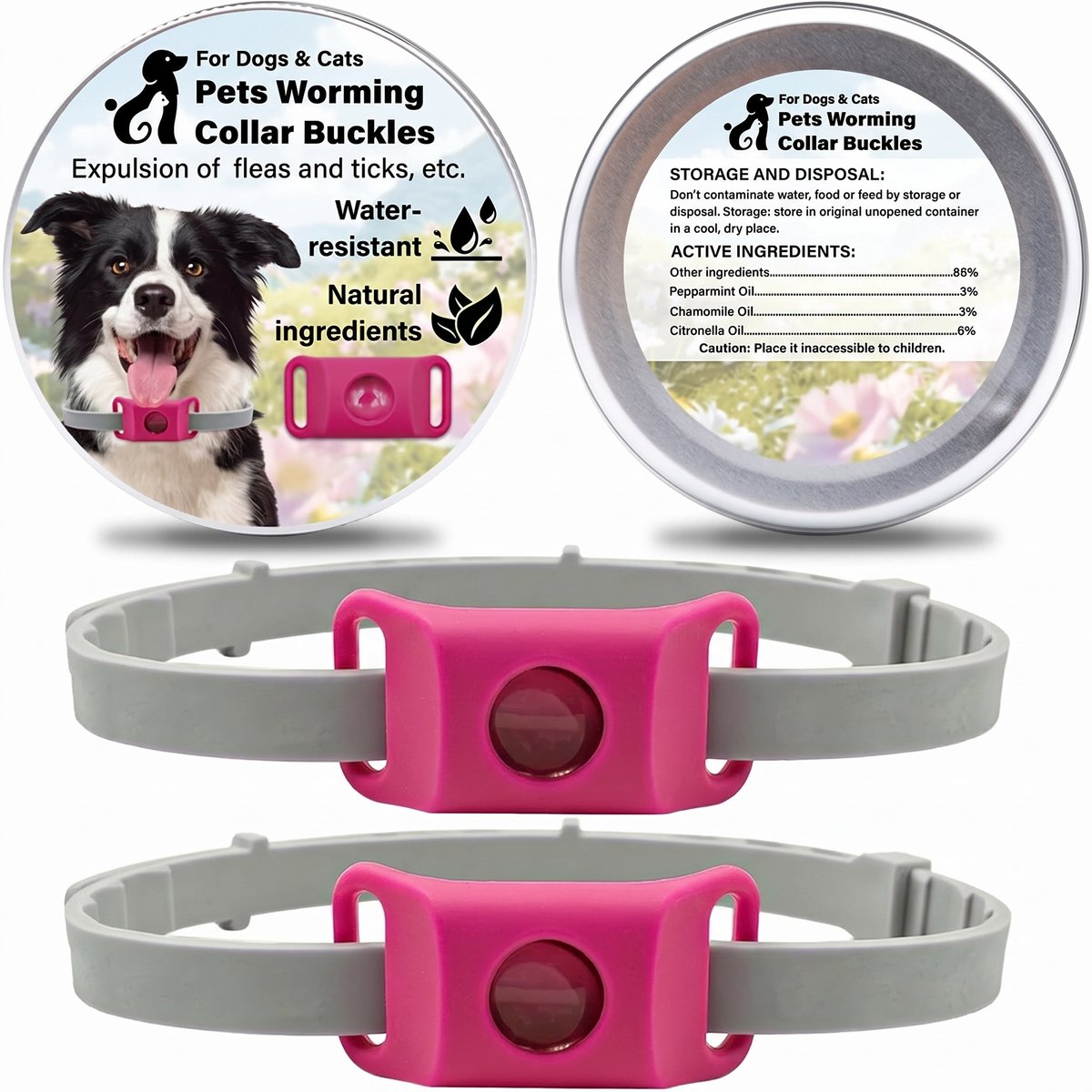 Ryoudavell - Natuurlijke Anti-Vlooienband en Anti-Tekenband voor Honden - 2 stucks - Waterdichte Tekenband - Extreem Rekbaar met Capsules - Roze Vlooienband Hond