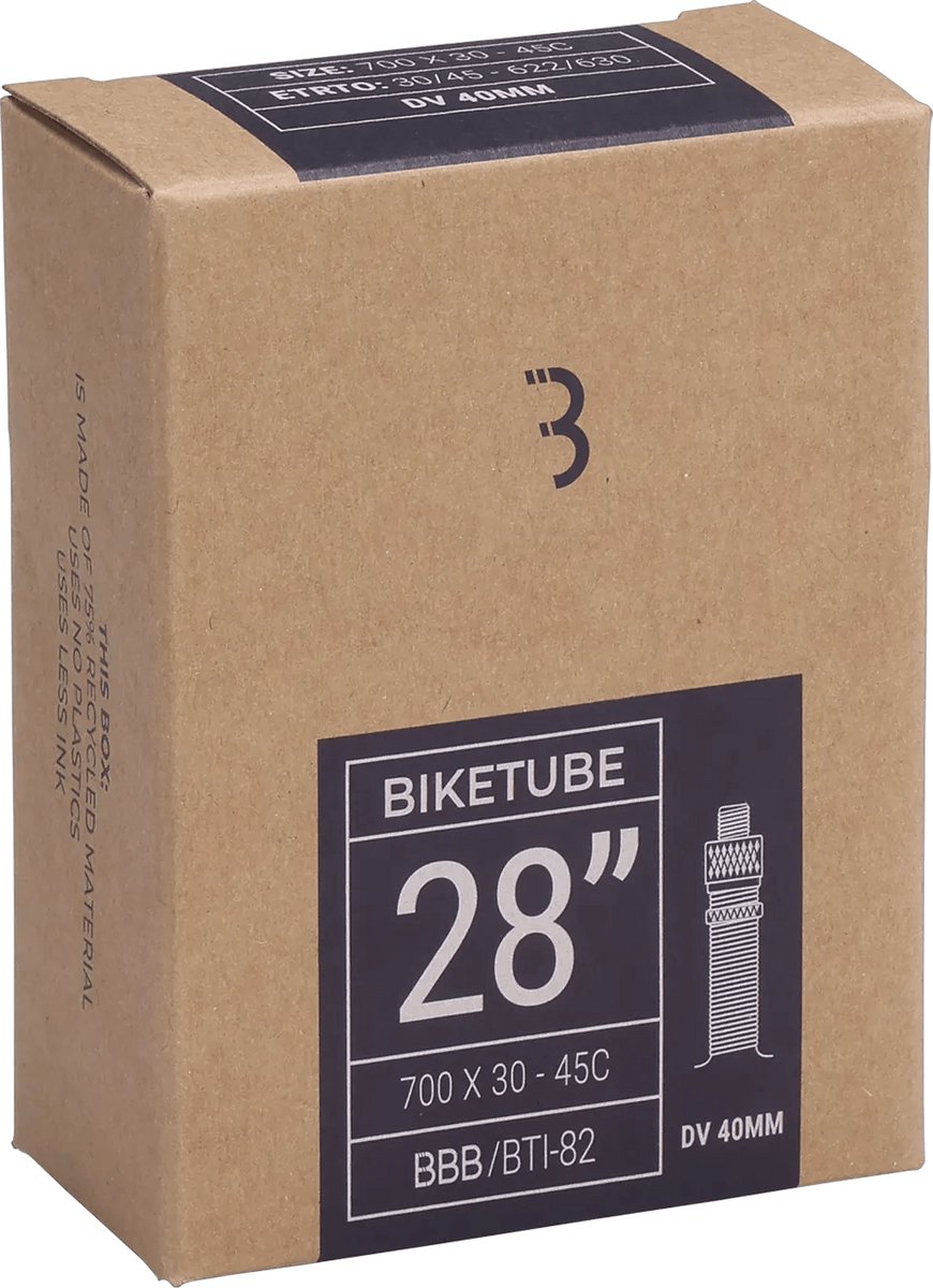 BBB Cycling - Binnenband Stadsfiets 28 Inch - Dunlop ventiel 40 mm - Geschikt voor bandenmaat: 30/43-622/630 - Fietsband - BTI-82