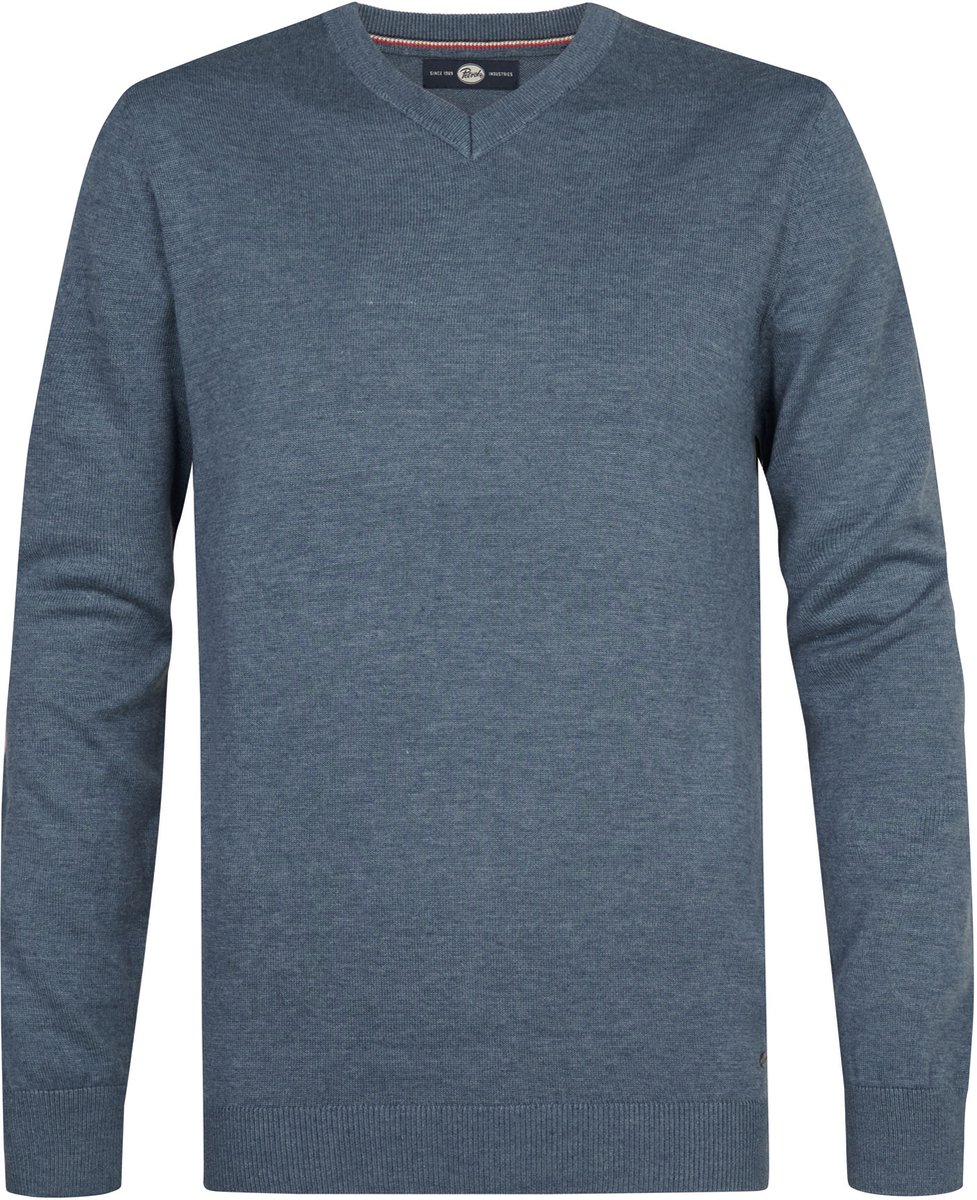 Petrol Industries - Heren Fijngebreide V-hals Trui Whitefish - Blauw - Maat XXL