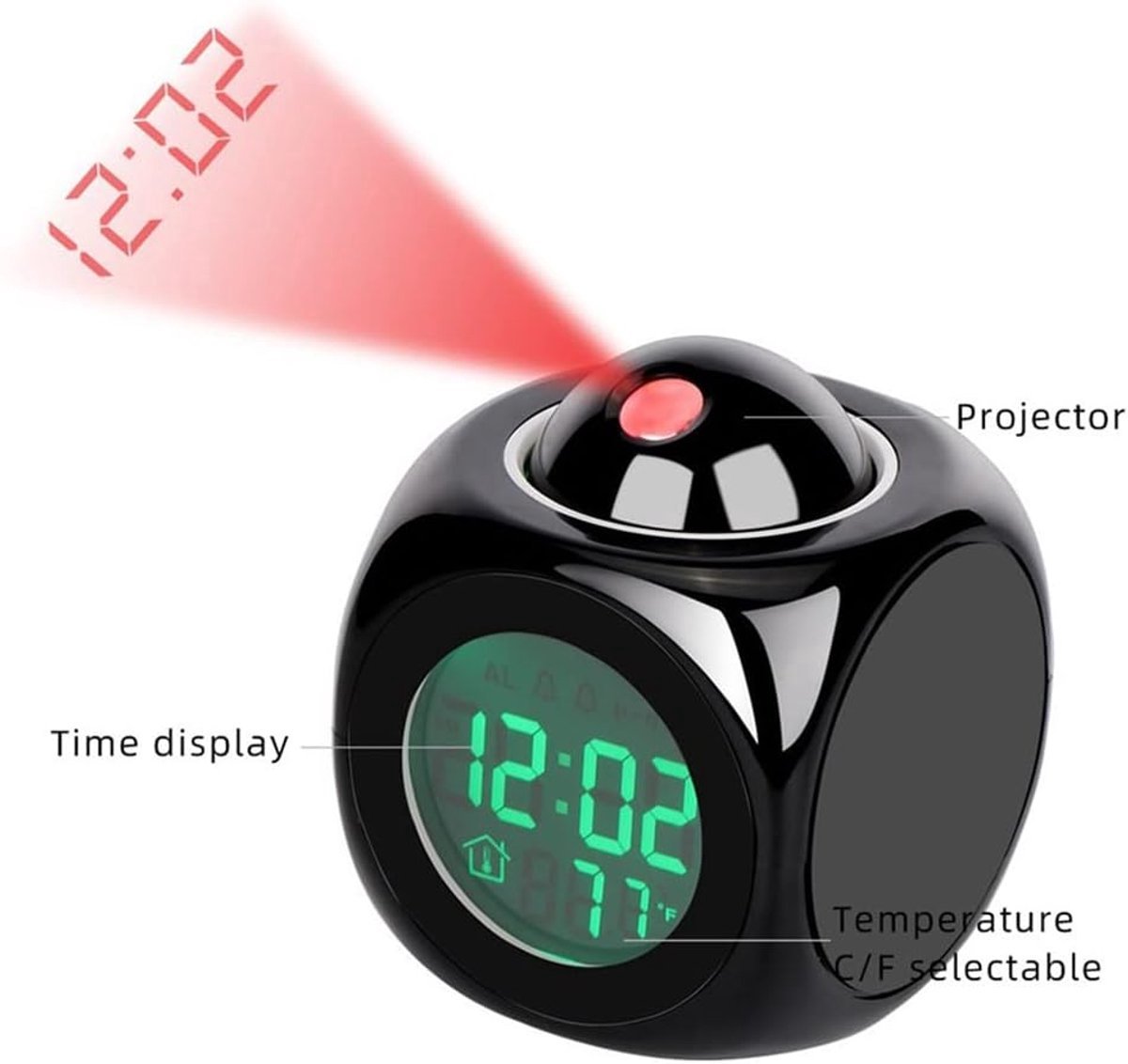Wekker - Digitale Wekker - alarmklok - wekker met projectie - wekker met licht - digitale wekker slaapkamer - Met spraakuitzending - Snooze Functie - Digitale Spraakmelding Wekker - LED Projector Klok - Digitale Wekker met Projectie - zwart – foto 5