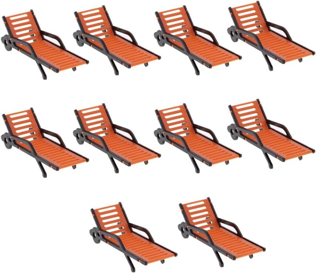 Model Strandbankjes - Miniatuur Ligstoelen - Landschap Lay-out - Realistisch Tintje - 10 Stuks - Oranje Zwart
