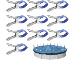 Set van 10 grote roestvrijstalen wasknijpers – 12 cm klemmen – Strandhanddoekklemmen – Stevig en duurzaam – Windbestendig en krasbestendig – Sterke grip – Blauw