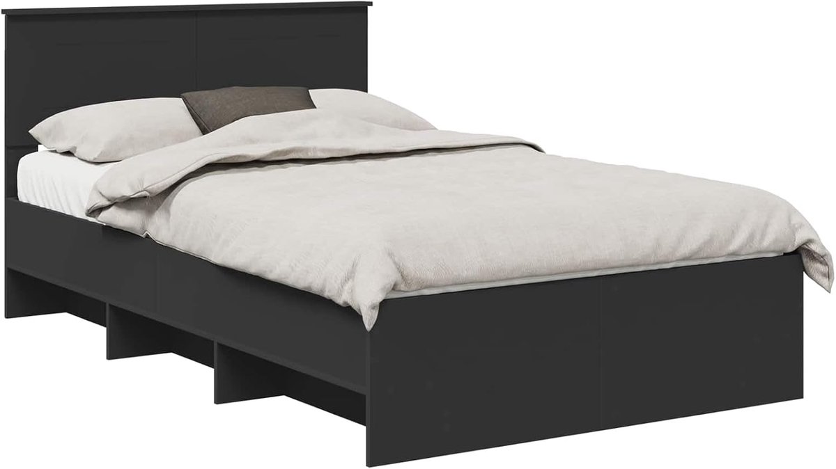 Bedframe met hoofdeinde - Houten bedombouw - Slaapcomfort creëren - Duurzaam minimalistisch design - 200 x 123 cm - Zwart