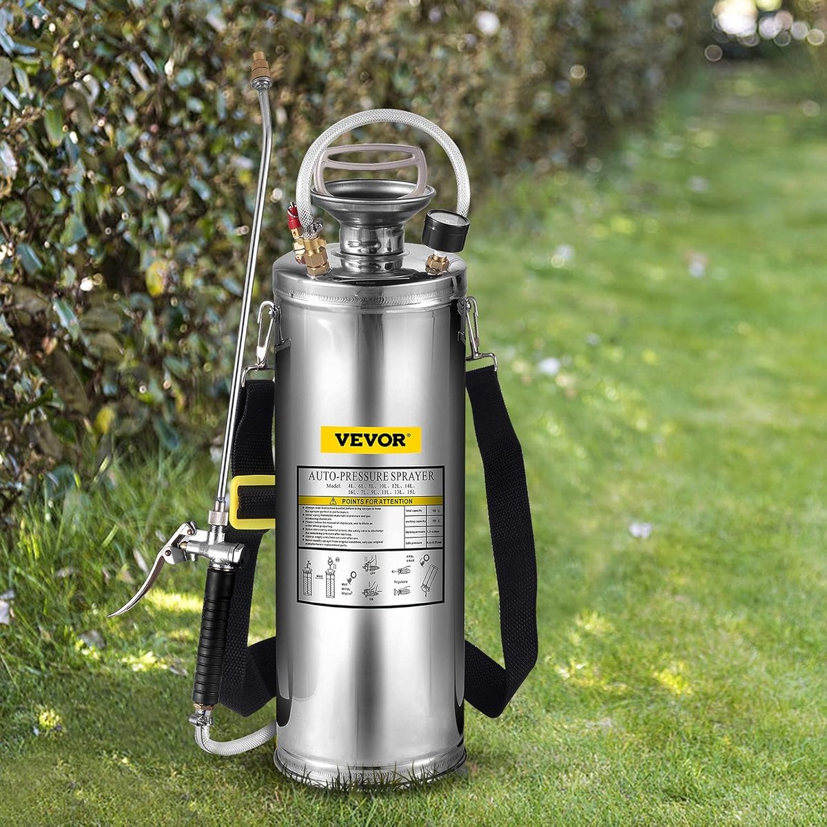 RVS Tuinsproeier - Rugspuit - Onkruidsproeier - Sproeier - Drukspuit - 10L - Handpomp - Verstelbare Messing Nozzle - voor Tuin - Reiniging - Desinfectie