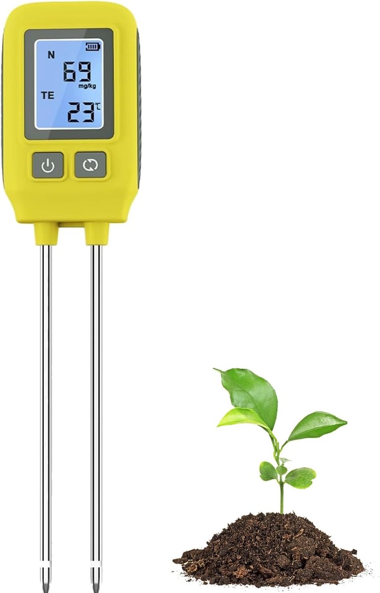 Bodemtester 4-in-1 - Grondmeter Tuin - Planten Verzorgen - NPK Vocht Temperatuur - 0-1999 mg/kg - Zwart