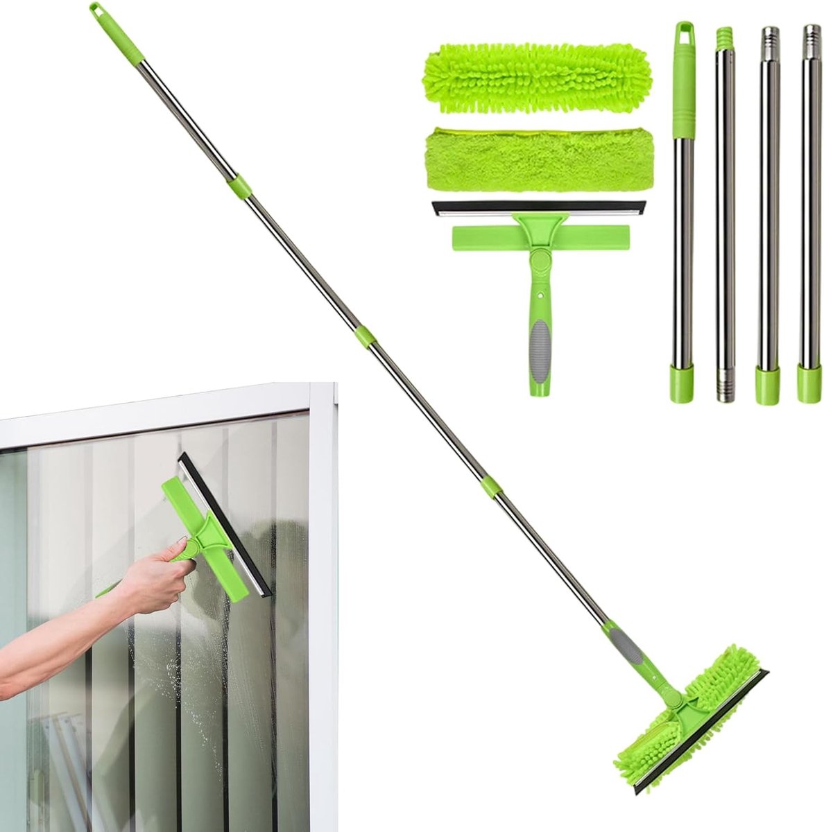 Raamreinigingsset - Raamwisser Borstel - Ramen Zemen - Dubbelzijdig Reinigen - 180 cm - Groen