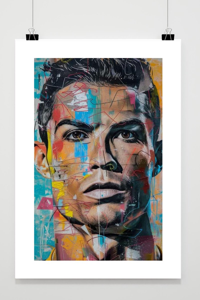 Cristiano Ronaldo Poster - Voetbal - Spits - Sporticoon - Voetballegende - posters - formaat 50x70cm - Wanddecoratie - BS3178 - Met Witte Rand - passe-partouts stijl