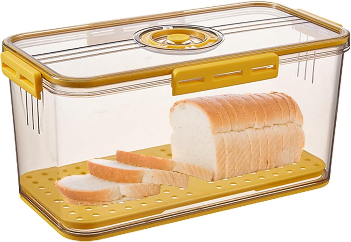 Broodtrommel - Brooddoos - Brood bewaren - Tijdregistratie wiel - 33.5L x 18.5W x 12H cm - Geel