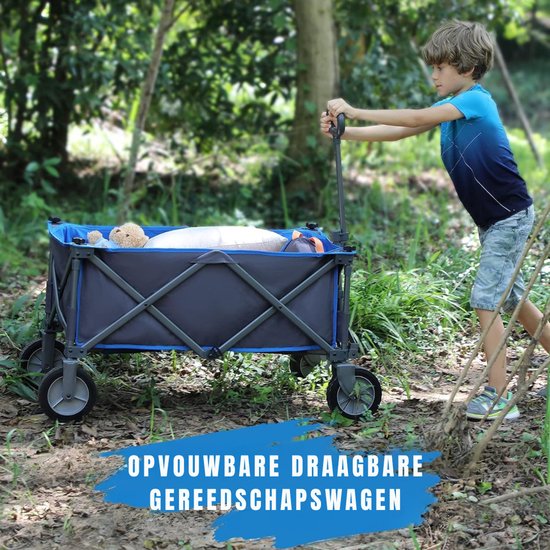 QORA® Strandkar - Bolderkar Opvouwbaar - Bolderwagen Voor Alle Terreinen - Boodschappenwagen Met Handige Opbergruimtes - Tuinkar Met Verstelbare Handgreep - Winkeltrolley 100 kg Opbergruimte - Zwart - 89cm x 48cm x 30cm van Qora — afbeelding 2