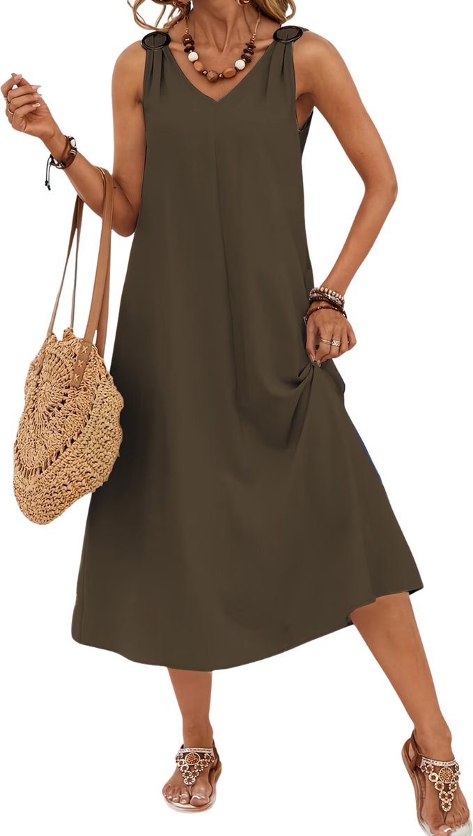 Currero Zomerjurk Dames Zomerjurken Volwassenen Vrouwen Midi Jurk Ibiza Stijl Sundress Dress Varengroen XS