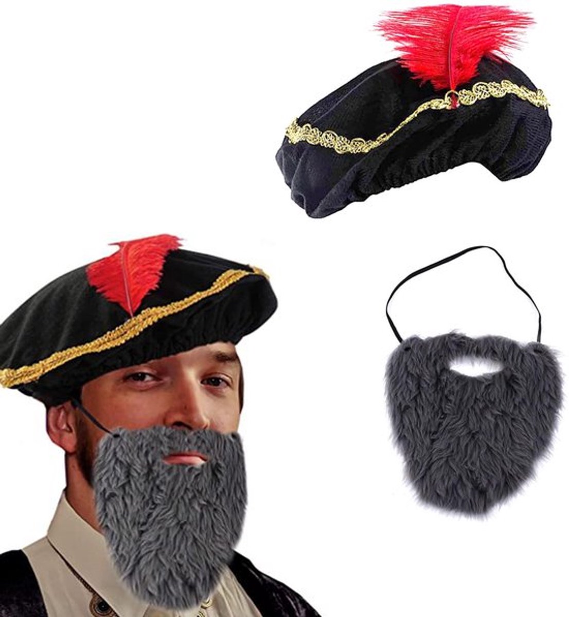 Zeynomax - Middeleeuwse hoed - Renaissance hoed met baard - Unieke