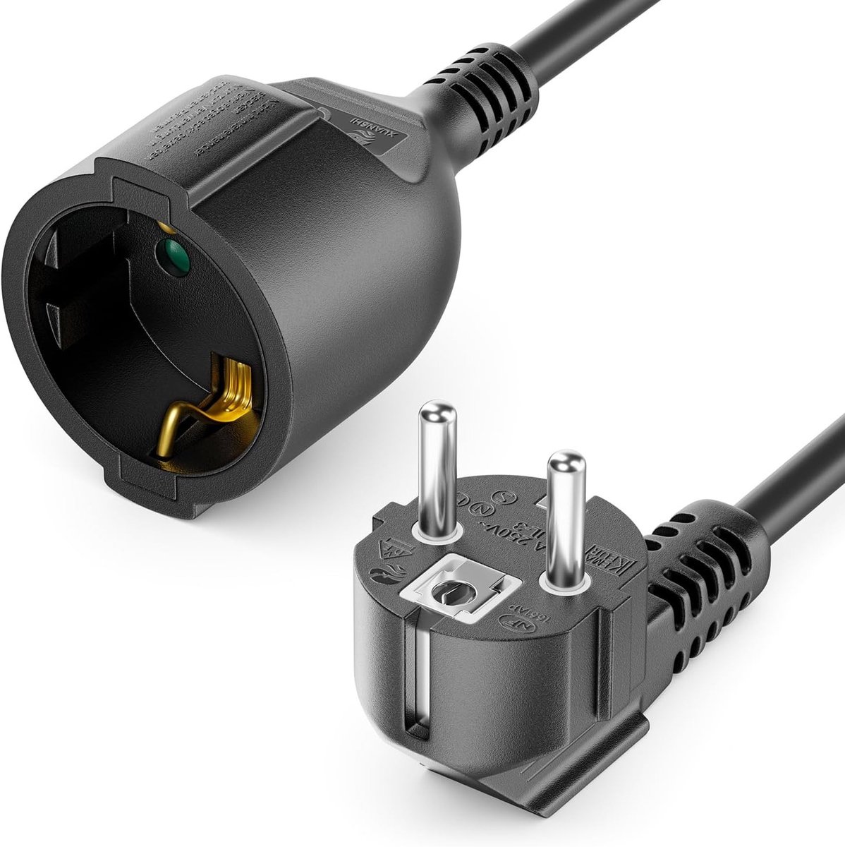 Verlengkabel - Zwart - Gehoekte Stekker - Aanraakbeveiliging - Voor Elektronische Apparaten