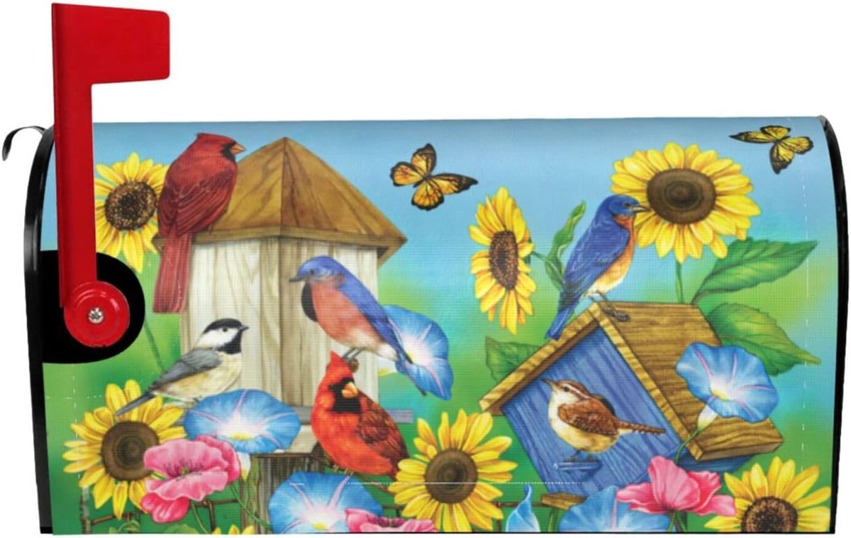 Brievenbushoes Decoratie - Brievenbus Wrap - Tuin Aankleden - Waterdicht Oxford Materiaal - Standaard Maat 21x18" - Zonnebloemen Vogelhuisje