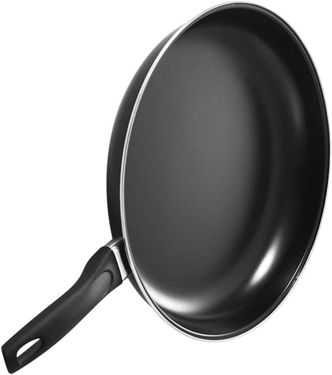 Koekenpan Platte Bodem Koekenpan Inductie Gelijkmatig Koken Anti-aanbaklaag 30 cm Zwart