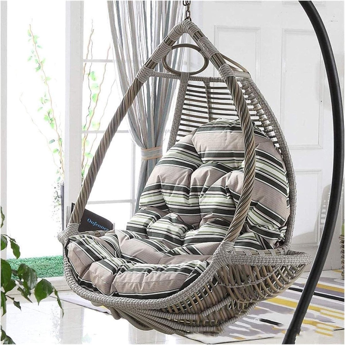 Eivormig Stoelkussen - Hangend Kussen Ei - Buiten Zitten - Getufte Structuur - 90x120cm - Grijs